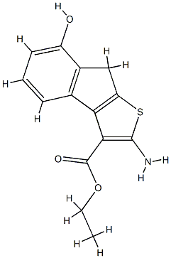 Ethyl-2-amino-7-hydroxy-8H-1-thiacyclopenta[a]indene-3-carboxylate 化学構造式