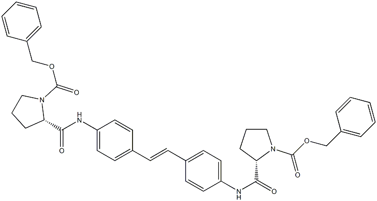 (2S,2'S)-benzyl 2,2'-(4,4'-((E)-ethene-1,2-diyl)bis(4,1-phenylene))bis(azanediyl)bis(oxomethylene)dipyrrolidine-1-carboxylate Struktur