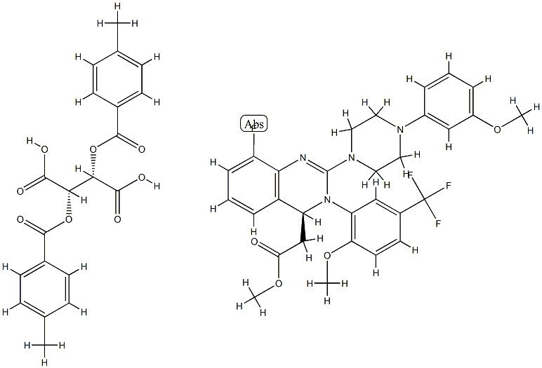 Butanedioic acid, 2,3-bis[(4-methylbenzoyl)oxy]-, (2S,3S)-, compd. with methyl (4S)-8-fluoro-3,4-dihydro-2-[4-(3-methoxyphenyl)-1-piperazinyl]-3-[2-methoxy-5-(trifluoromethyl)phenyl]-4-quinazolineacetate (1:1) Structure