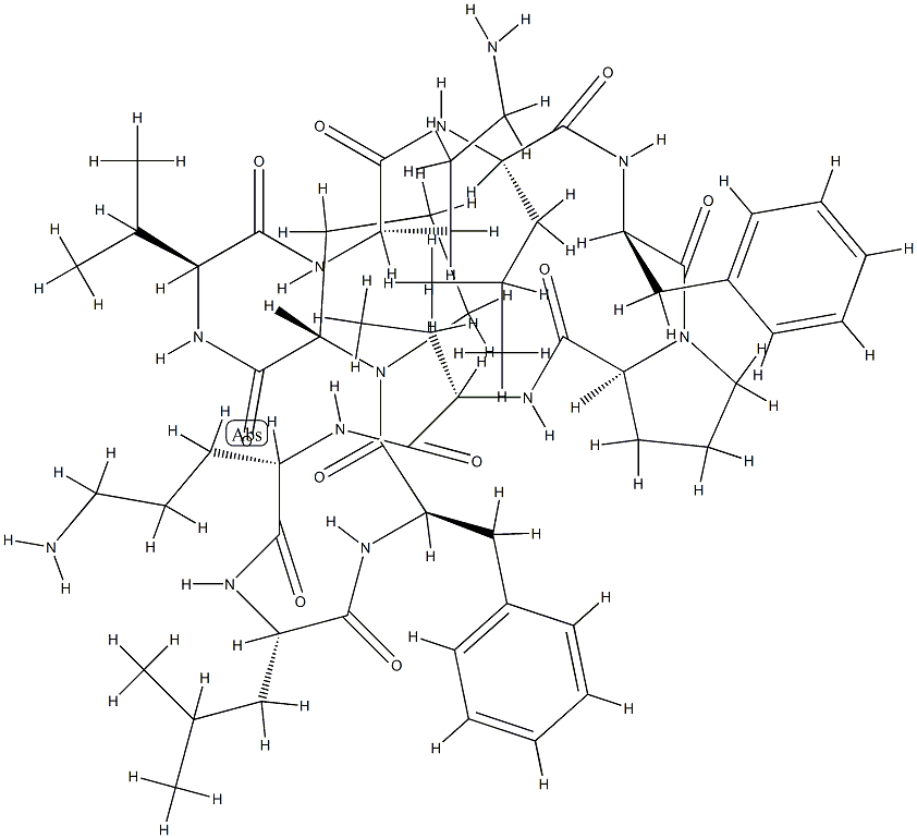 Cyclo(L-Abu-L-Orn-L-Leu-D-Phe-L-Pro-L-Val-L-Orn-L-Leu-D-Phe-L-Pro-) Structure