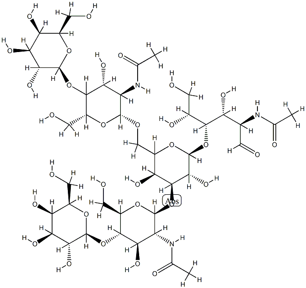 galactosyl-beta 1-4-N-acetylglucosaminyl-beta 1-3-(galactosyl-beta 1-4-N-acetylglucosaminyl-beta 1-6)galactosyl-beta 1-4-N-acetylglucosaminylpyranoside Structure