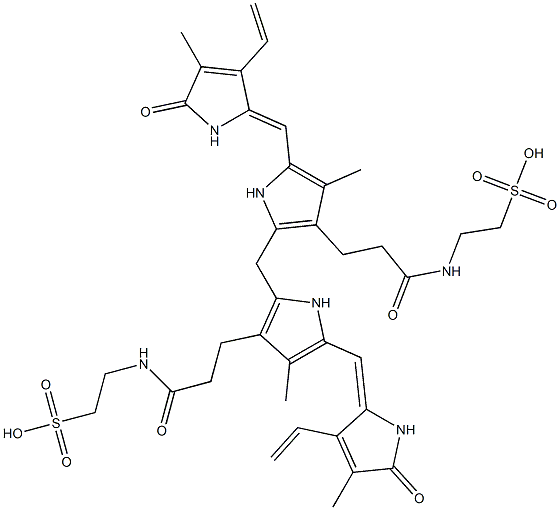 2,2'-[[(2,17-ジエテニル-1,10,19,22,23,24-ヘキサヒドロ-3,7,13,18-テトラメチル-1,19-ジオキソ-21H-ビリン)-8,12-ジイル]ビス[(1-オキソ-3,1-プロパンジイル)イミノ]]ビス(エタンスルホン酸) 化学構造式