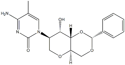 2-(4-氨基-5-甲基-2-氧代-1(2H)-嘧啶基)-1,5-脱水-2-脱氧-4,6-O-[(R)-苯基亚甲基]-D-阿卓糖醇, 937031-52-2, 结构式