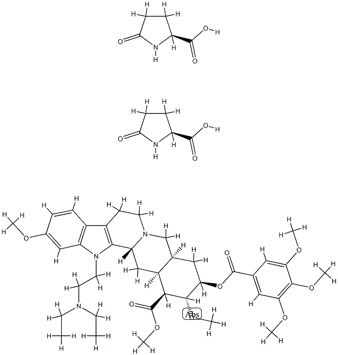Yohimban-16-carboxylic acid, 1-[2-(diethylamino)ethyl]-11,17-dimethoxy-18-[(3,4,5-trimethoxybenzoyl)oxy]-, methyl ester, (3beta,16beta,17alpha,18beta,20alpha)-, compd. with 5-oxo-l-proline (1:2),93803-74-8,结构式