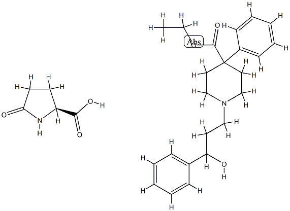 5-oxo-L-proline, compound with ethyl 1-(3-hydroxy-3-phenylpropyl)-4-phenylpiperidine-4-carboxylate (1:1) Struktur