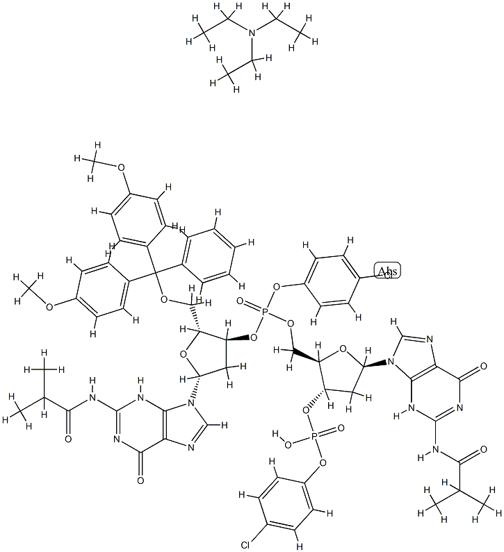 93859-60-0 3'-Guanylic acid, 5'-O-[bis(4-methoxyphenyl)phenylmethyl]-P-(4-chlorophenyl)-2'-deoxy-N-(2-methyl-1-oxopropyl)guanylyl-(3'->5')-2'-deoxy-N-(2-methyl-1-oxopropyl)-, mono(4-chlorophenyl)ester, compd. with N,N-diethylethanamine (1:1)