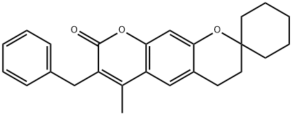 7-benzyl-6-methyl-3,4-dihydro-8H-spiro[cyclohexane-1,2-pyrano[3,2-g]chromen]-8-one Struktur