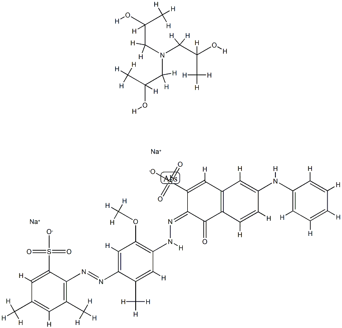 7-anilino-4-hydroxy-3-[[6-methoxy-4-[(6-sulpho-2,4-xylyl)azo]-m-tolyl]azo]naphthalene-2-sulphonic acid, sodium salt, compound with 1,1',1''-nitrilotri(propan-2-ol) 结构式