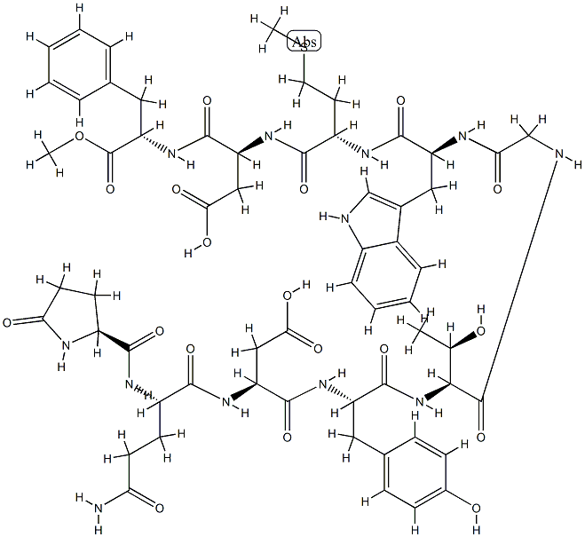 5-オキソ-L-Pro-L-Gln-L-Asp-L-Tyr-L-Thr-Gly-L-Trp-L-Met-L-Asp-L-Phe-OMe 化学構造式