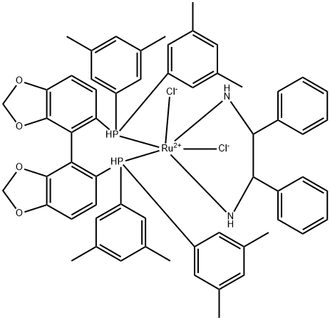 Dichloro{(R)-(+)-5,5'-bis[di(3,5-xylyl)phosphino]-4,4'-bi-1,3-benzodioxole}[(1R,2R)-(+)-1,2-diphenylethylenediamine]ruthenium(II) RuCl2[(R)-dm-segphos][(R,R)-dpen]　 Structure