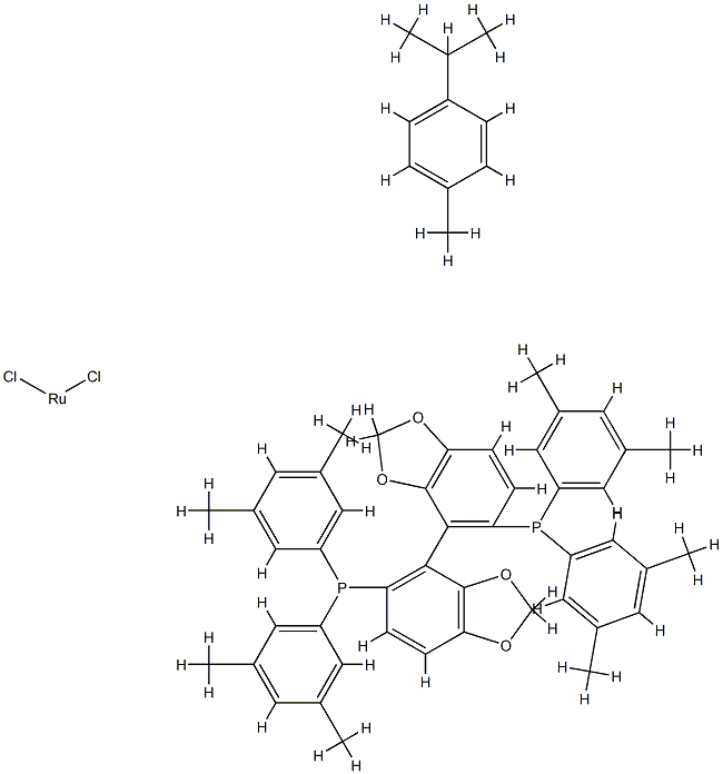 Chloro{(R)-(+)-5,5'-bis[di(3,5-xylyl)phosphino]-4,4'-bi-1,3-benzodioxole} (p-cymene)ruthenium(II)chloride[RuCl(p-cymene)((R)-dm-segphos)]Cl　 Struktur