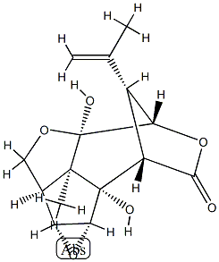 (2aR,6bβ,7aβ,7bα,8R)-オクタヒドロ-2aα,6aα-ジヒドロキシ-7cα-メチル-8-(1-メチルエテニル)-3α,6α-メタノ-2,4,7-トリオキサシクロペンタ[cd]シクロプロパ[a]アズレン-5(6H)-オン 化学構造式