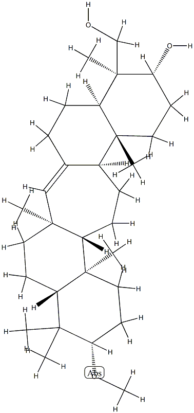 3β-Methoxy-C(14a)-homo-27-norgammacer-14-ene-21β,29-diol 结构式