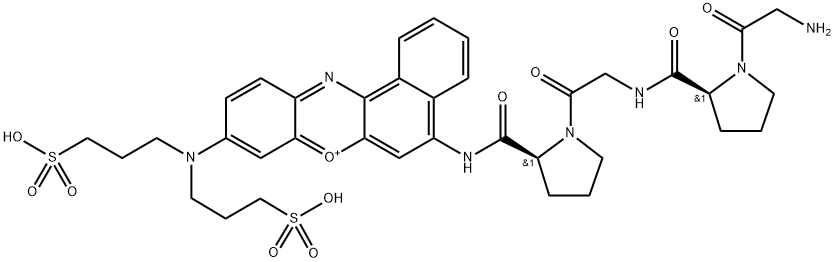 5-(H-Gly-Pro-Gly-Pro-amido)-9-[di-(3-sulfonylpropyl)amino]-benzo[a]phenoxazonium perchlorate Struktur