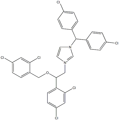 1-[ビス(4-クロロフェニル)メチル]-3-[2-(2,4-ジクロロフェニル)-2-[(2,4-ジクロロフェニル)メトキシ]エチル]-1H-イミダゾール-3-イウム 化学構造式