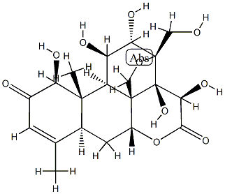 (-)-13,20-エポキシ-1β,11β,12α,14,15β,21-ヘキサヒドロキシピクラサ-3-エン-2,16-ジオン 化学構造式