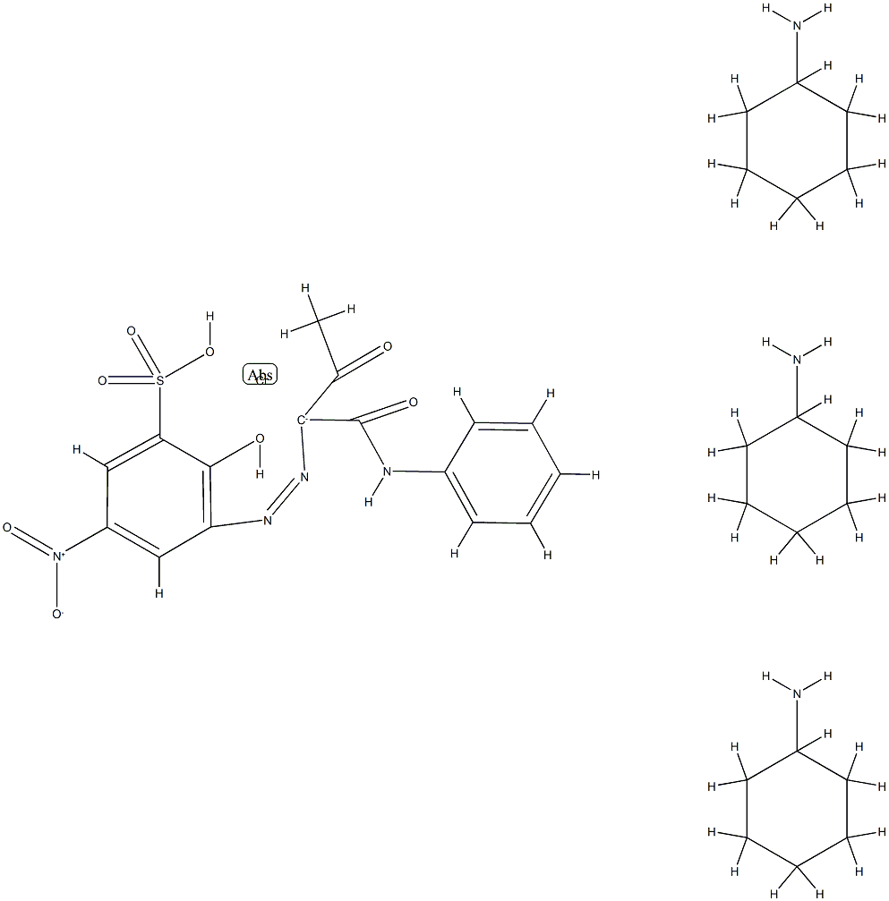 [3-[[1-[anilinocarbonyl]-2-oxopropyl]azo]-2-hydroxy-5-nitrobenzene-1-sulphonato(3-)]tris(cyclohexylamine)chromium Structure