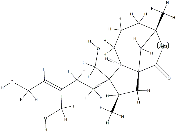 [3S,6aβ,(+)]-3,4,5,6,6a,7,8,9-Octahydro-7-[(Z)-5-hydroxy-3-hydroxymethyl-3-pentenyl]-7α-hydroxymethyl-3,8α-dimethyl-3α,9aα-methano-1H-cyclopenta[c]oxocin-1-one Struktur