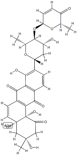 (3R)-9-[4-O-[(2R,6S)-5,6-Dihydro-6-methyl-5-oxo-2H-pyran-2-yl]-2,6-dideoxy-β-D-arabino-hexopyranosyl]-3,4,4a,12b-tetrahydro-3α,4aα,8,12bα-tetrahydroxy-3-methylbenz[a]anthracene-1,7,12(2H)-trione Struktur