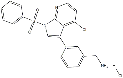BenzeneMethanaMine, 3-[4-chloro-1-(phenylsulfonyl)-1H-pyrrolo[2,3-b]pyridin-3-yl]-, hydrochloride (1:1) Structure