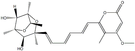 6-[(1E,3E,5E)-6-[(1R,8S)-4β,8-Dihydroxy-1α,3α,5α,7α-tetramethyl-2,6-dioxabicyclo[3.2.1]oct-3β-yl]hexa-1,3,5-trienyl]-4-methoxy-5-methyl-2H-pyran-2-one Struktur