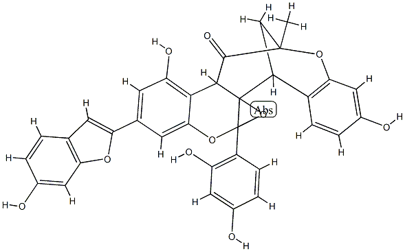 5,13-Methano-5H,6aH,13H-oxireno[2,3][1]benzopyrano[4,3-d][1]benzoxocin-12(11bH)-one,6a-(2,4-dihydroxyphenyl)-2,11-dihydroxy-9-(6-hydroxy-2-benzofuranyl)-13-methyl- Struktur
