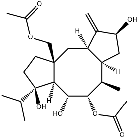 [2S,3aα,6aα,10aα,(-)]-9aβ-(アセトキシメチル)テトラデカヒドロ-7-イソプロピル-4β-メチル-1-メチレンジシクロペンタ[a,d]シクロオクテン-2β,5α,6α,7β-テトラオール5-アセタート 化学構造式