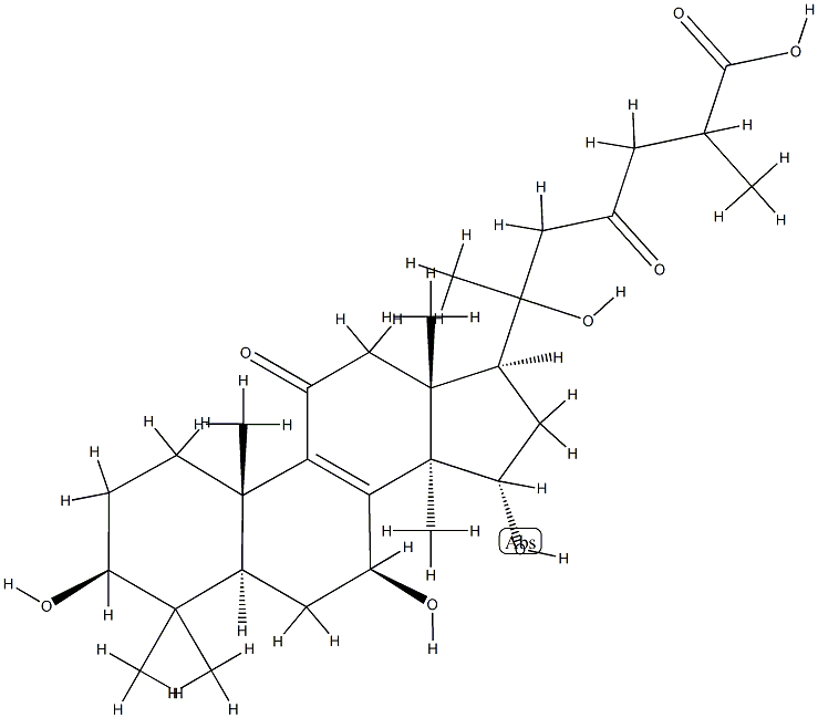 (20ξ)-3β,7β,15α,20-テトラヒドロキシ-11,23-ジオキソ-5α-ラノスタ-8-エン-26-酸 化学構造式