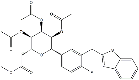 (1S)-1,5-脱水-1-C-[3-(苯并[B]噻吩-2-基甲基)-4-氟苯基]-D-山梨糖醇 2,3,4,6-四乙酸酯,1034305-21-9,结构式