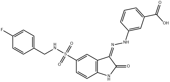 (Z)-3-(2-(5-(N-(4-氟苄基)氨磺酰基)-2-氧代二氢吲哚-3-亚基)肼基)苯甲酸,1051387-90-6,结构式