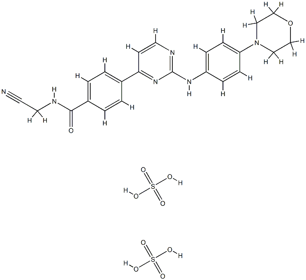 N-(氰基甲基)-4-[2-[[4-(4-吗啉基)苯基]氨基]-4-嘧啶基]苯甲酰胺硫酸盐(1:2), 1056636-06-6, 结构式