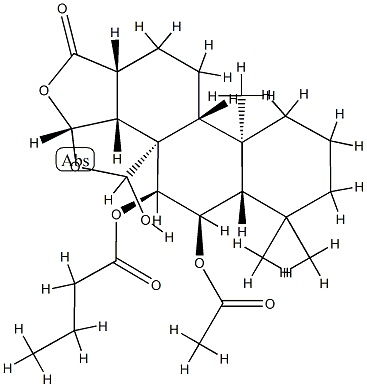 (3R,3aα,5aα,9aβ,11aα)-3β,3bβ-(Epoxymethano)-4α,5α,12-trihydroxy-3a,3b,4,5,5a,6,7,8,9,9a,9bα,10,11,11a-tetradecahydro-6,6,9a-trimethylphenanthro[1,2-c]furan-1(3H)-one 4-butyrate 5-acetate Struktur