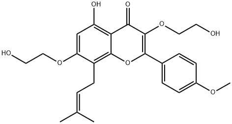 3,7-ビス(2-ヒドロキシエトキシ)-5-ヒドロキシ-4′-メトキシ-8-(3-メチル-2-ブテニル)フラボン 化学構造式