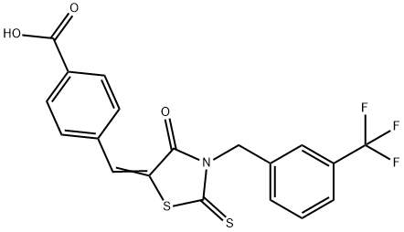 4-[[2-硫代-3-(3-三氟甲基苄基)-4-氧代噻唑烷-5-亚基]甲基]苯甲酸, 1073612-91-5, 结构式