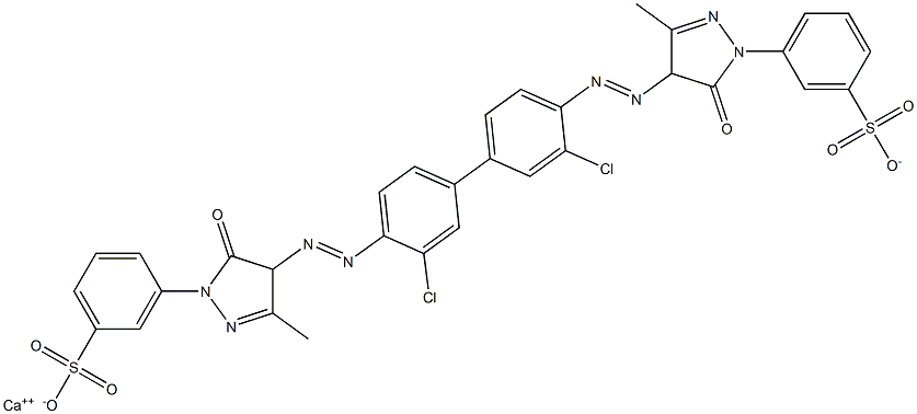 Benzenesulfonic acid, 3,3'-[(3,3'-dichloro[1,1'- biphenyl]-4,4'-diyl)bis[azo(4,5-dihydro-3-methyl -5-oxo-1H-pyrazole-4,1-diyl)]]bis-, calcium salt (1:1) 化学構造式