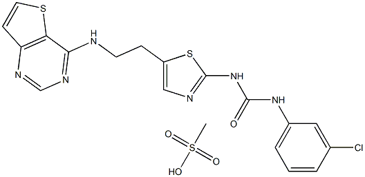 N-(3-氯苯基)-N'-[5-[2-(噻吩并3,2-D]嘧啶-4-基氨基)乙基]-2-噻唑基]脲甲磺酸盐 (1:1),1146618-41-8,结构式