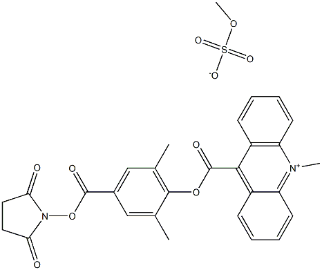 6'-Dimethyl-4'-(N-succinimidyloxycarbonyl)phenyl-10-methyl-acridinium-9-carboxylate methosulfate (DMAE-NHS) Struktur