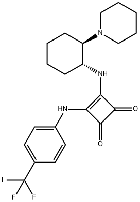 1-[[(1R,2R)-2-ピペリジノシクロヘキシル]アミノ]-2-[4-(トリフルオロメチル)フェニルアミノ]シクロブテン-3,4-ジオン 化学構造式