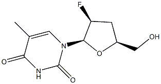 1-[[(2R)-3β-フルオロ-5β-(ヒドロキシメチル)テトラヒドロフラン]-2β-イル]-5-メチルウラシル 化学構造式