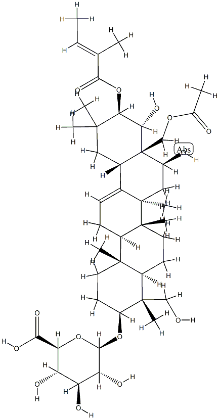(28-アセチルオキシ-16β,22α,23-トリヒドロキシ-21β-[(E)-2-メチル-1-オキソ-2-ブテニルオキシ]オレアナ-12-エン-3β-イル)β-D-グルコピラノシドウロン酸 化学構造式