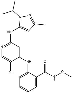 2-[5-クロロ-2-[(1-イソプロピル-3-メチル-1H-ピラゾール-5-イル)アミノ]-4-ピリジニル]-N-メトキシベンズアミド 化学構造式