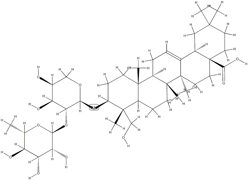 3-[[2-O-(α-L-ラムノピラノシル)-α-L-アラビノピラノシル]オキシ]-23-ヒドロキシオレアナ-12-エン-28-酸 化学構造式