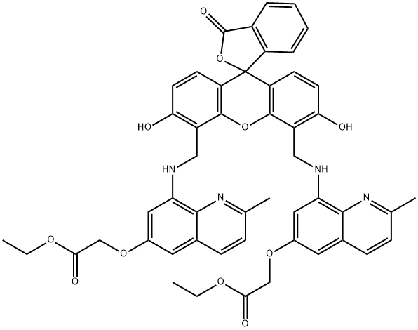 2 - {4,5 - 双[(6 - (2 - 乙氧基-2 - 氧代乙氧基)-2 - 甲基喹啉-8 - 基氨基)甲基] -6 - 羟基-3 - 氧代-3H-呫吨-9 - 基}苯甲酸,1239877-06-5,结构式