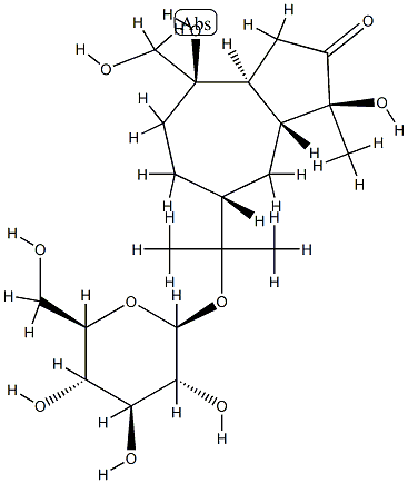 (1S,3aβ,8aα)-1-メチル-1α,4α-ジヒドロキシ-4-(ヒドロキシメチル)-7β-[1-メチル-1-(β-D-グルコピラノシルオキシ)エチル]デカヒドロアズレン-2-オン 化学構造式