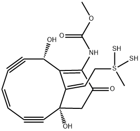 [(1R,4Z,8S,13E)-1,8-ジヒドロキシ-13-[2-(メチルペルトリチオ)エチリデン]-11-オキソビシクロ[7.3.1]トリデカ-4,9-ジエン-2,6-ジイン-10-イル]カルバミド酸メチル 化学構造式