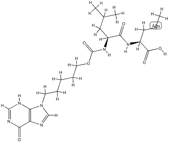N-[[5-[(1,6-ジヒドロ-6-オキソ-9H-プリン)-9-イル]ペンチルオキシ]カルボニル]-L-Leu-L-Met-OH 化学構造式