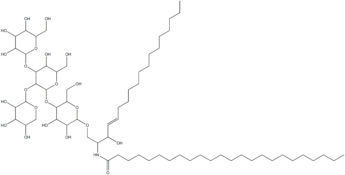 O-mannopyranosyl-(1-3)-O-xylopyranosyl-(1-2)-O-mannopyranosyl-(1-4)-O-glucopyranosyl-(1-1)-2-N-tetracosanoylsphingenine, 128376-90-9, 结构式