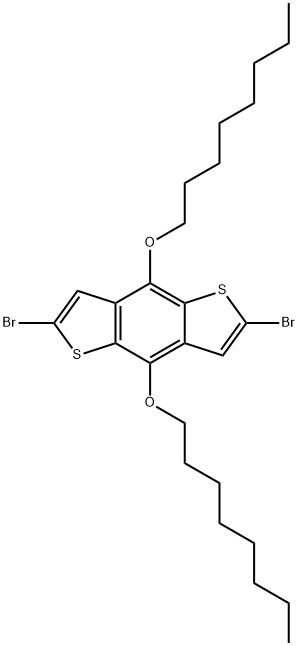 2,6-ジブロモ-4,8-ビス(n-オクチルオキシ)ベンゾ[1,2-b:4,5-b']ジチオフェン 化学構造式