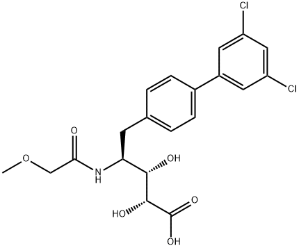 (2R,3S,4S)-2,3-ジヒドロキシ-4-[(メトキシアセチル)アミノ]-5-(3′,5′-ジクロロ-4-ビフェニリル)ペンタン酸 化学構造式