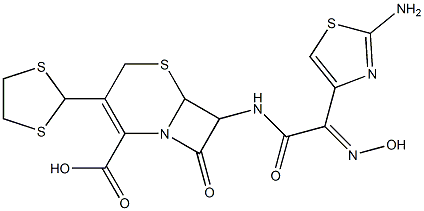 7β-[[(Z)-(2-アミノチアゾール-4-イル)(ヒドロキシイミノ)アセチル]アミノ]-3-(1,3-ジチオラン-2-イル)セファム-3-エン-4-カルボン酸 化学構造式